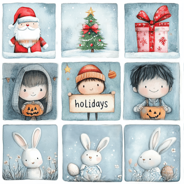 Festive and whimsical holiday-themed clipart for every season and celebration by Juella Consuella Designs.