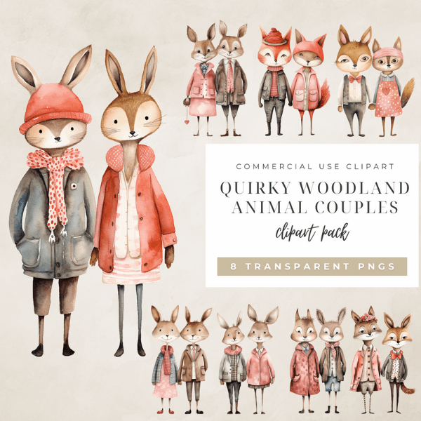 Quirky woodland animals clipart pack