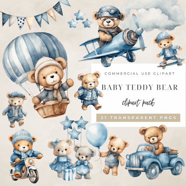 Our Teddy Bear Clipart pack is perfect for DIY baby shower decor and invitations.